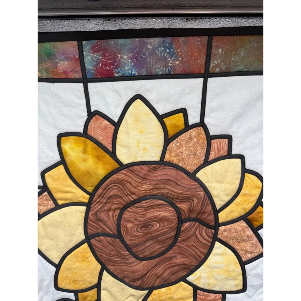 Handmade Sunflower Stained Glass‎ Quilt Wall Hanging 22x33.5